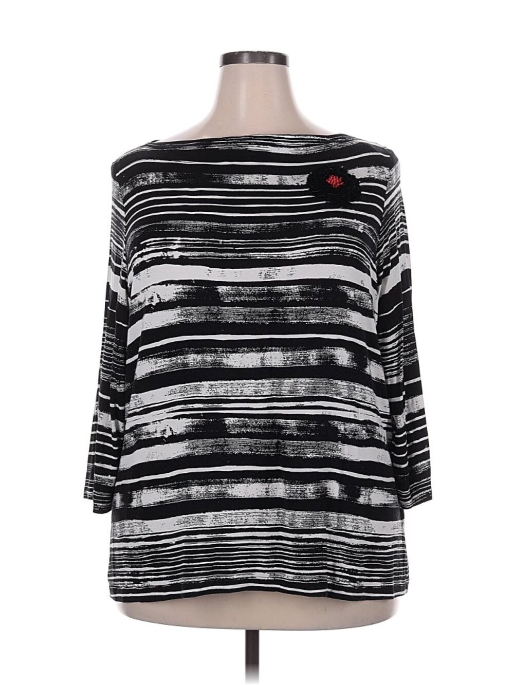 Ruby Rd. Striped Black and White Women’s Top with bead embellishment
